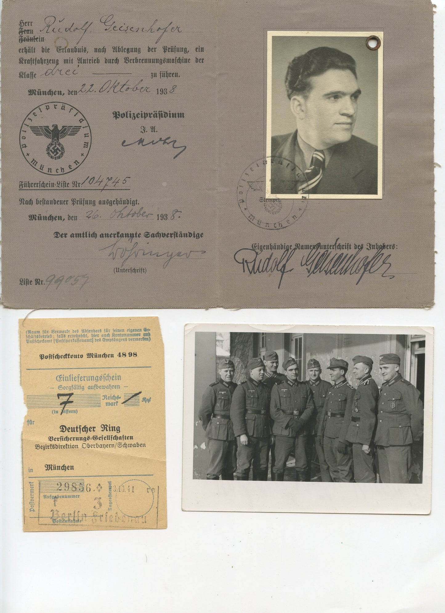lot de papiers et photos dont diplôme de la croix KVK d'un soldat allemand 1940-45