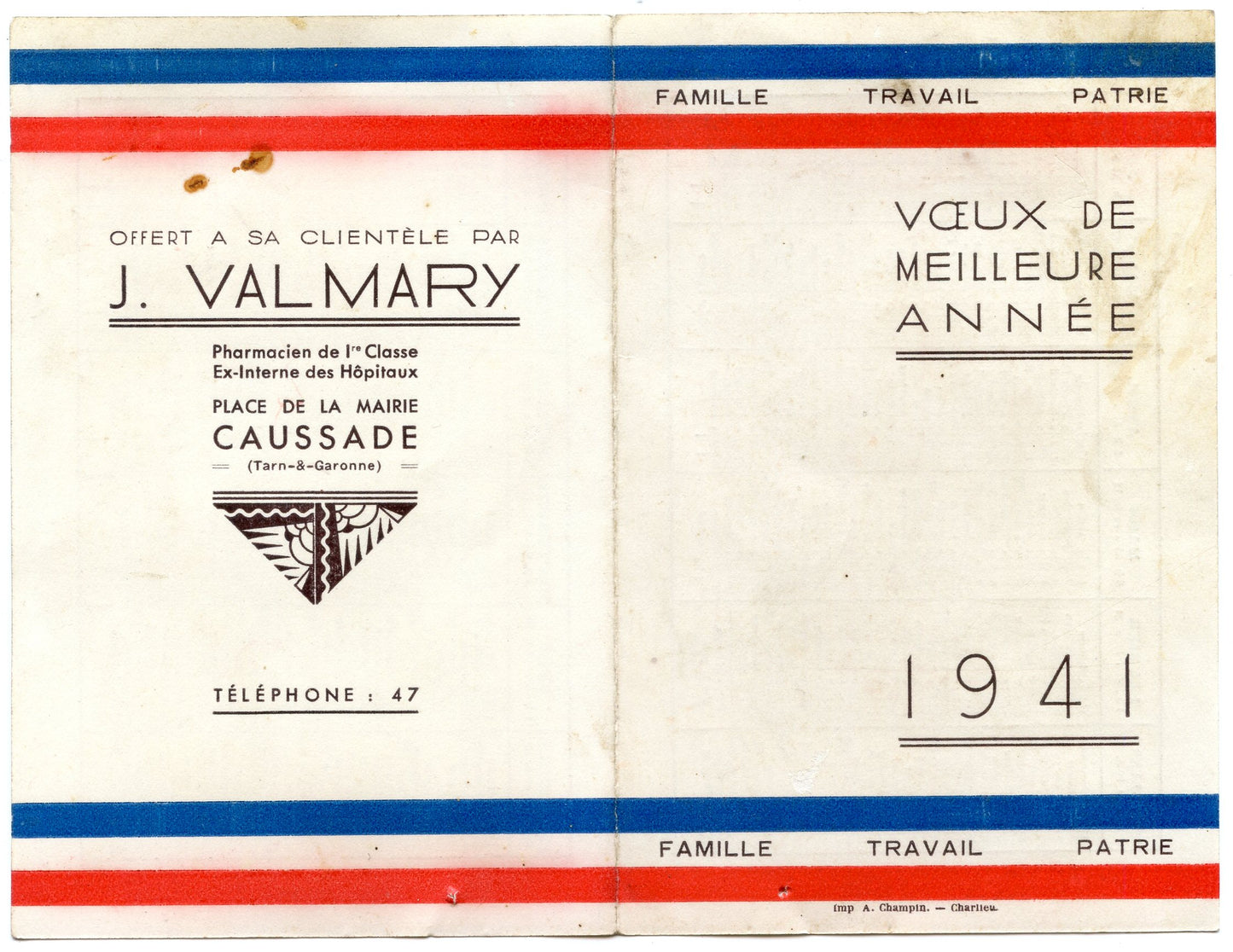 calendrier Etat Français 1941 Caussade