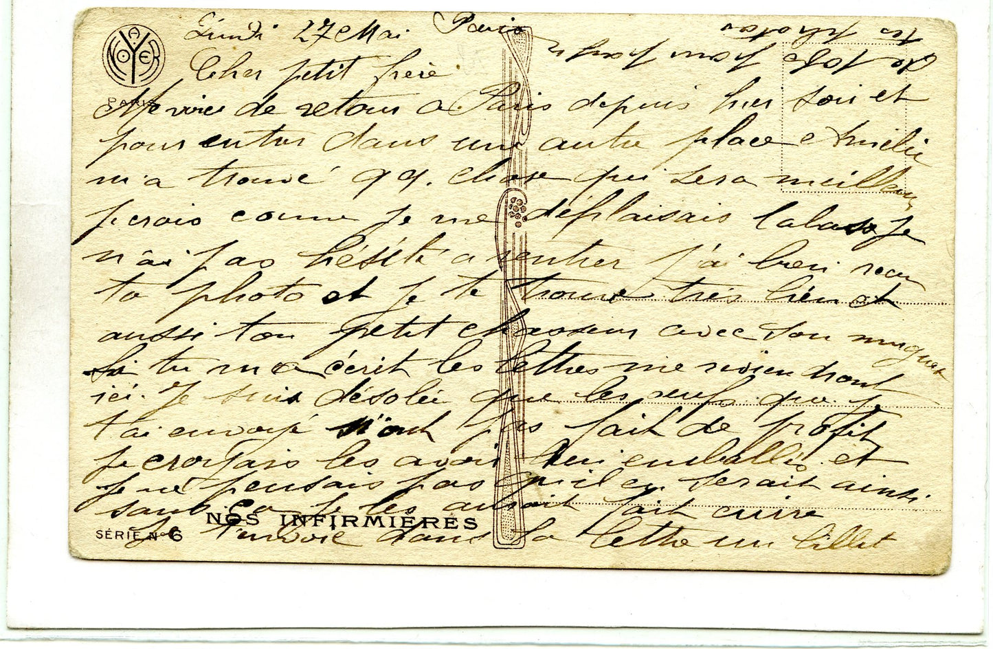 carte postale dessin d'une infirmière 1914-1918