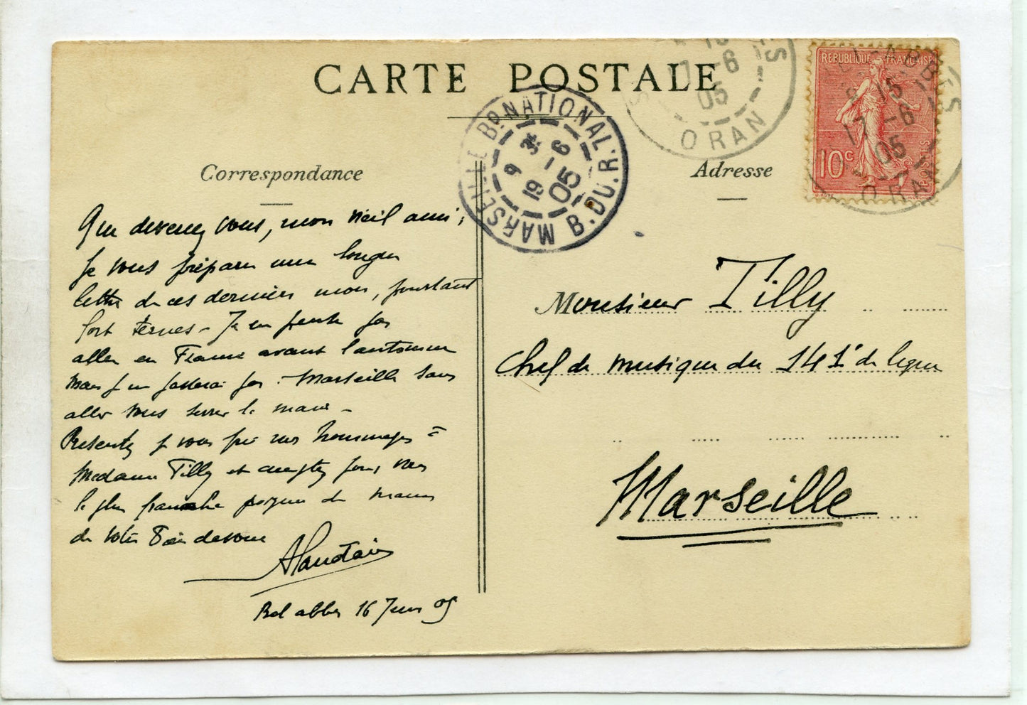 carte programme de l'orchestre du 1° régiment étranger Légion Etrangère 1905