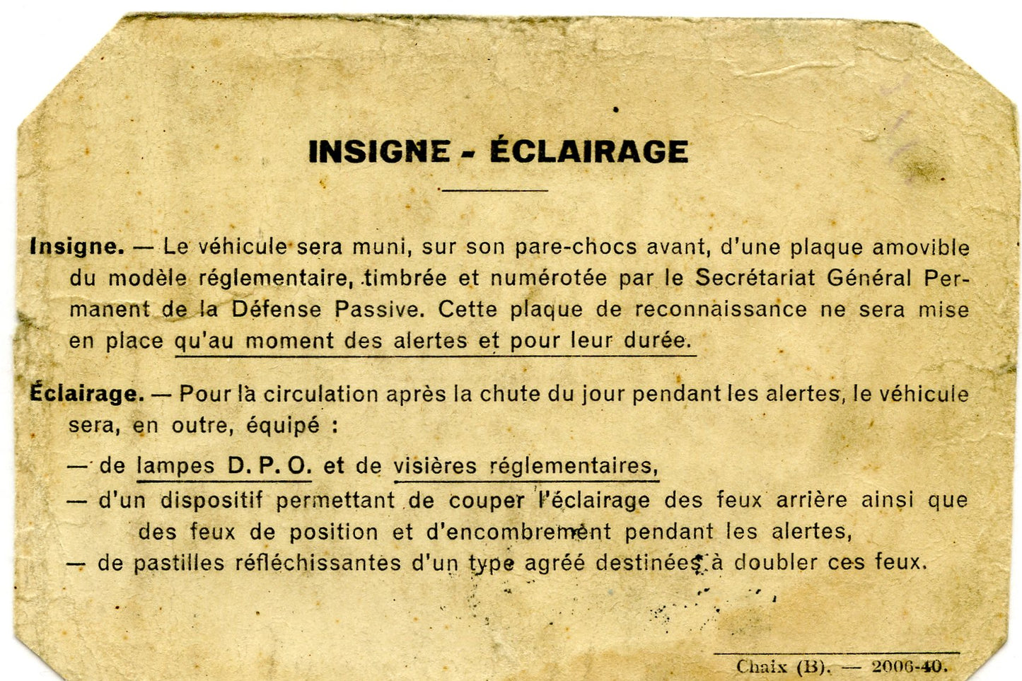 carte laisser passer pendant les alertes défense passive de Paris 1939-45