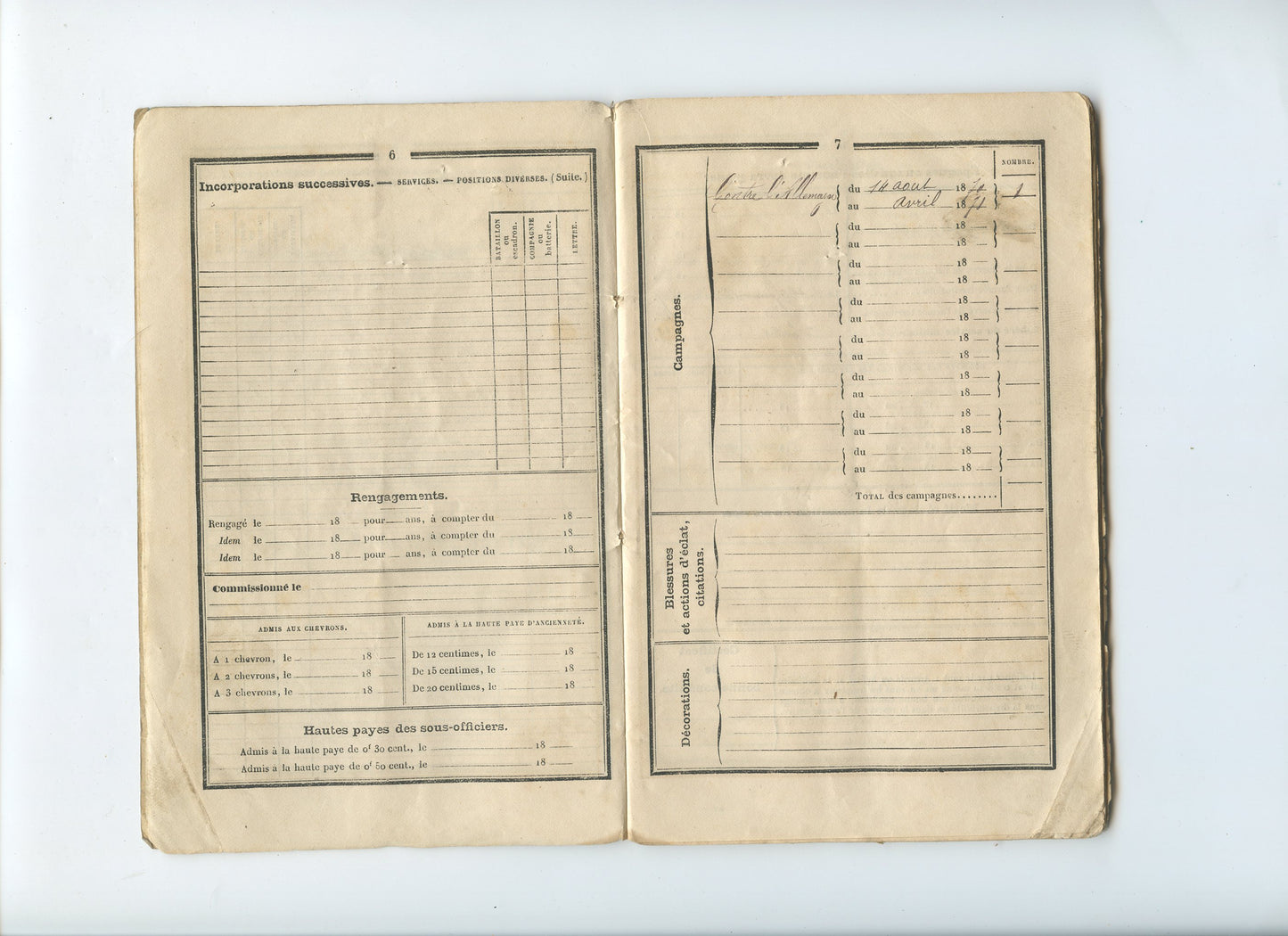 livret militaire d'un artilleur du Jura 44°RA classe 1869 campagne de 1870-71