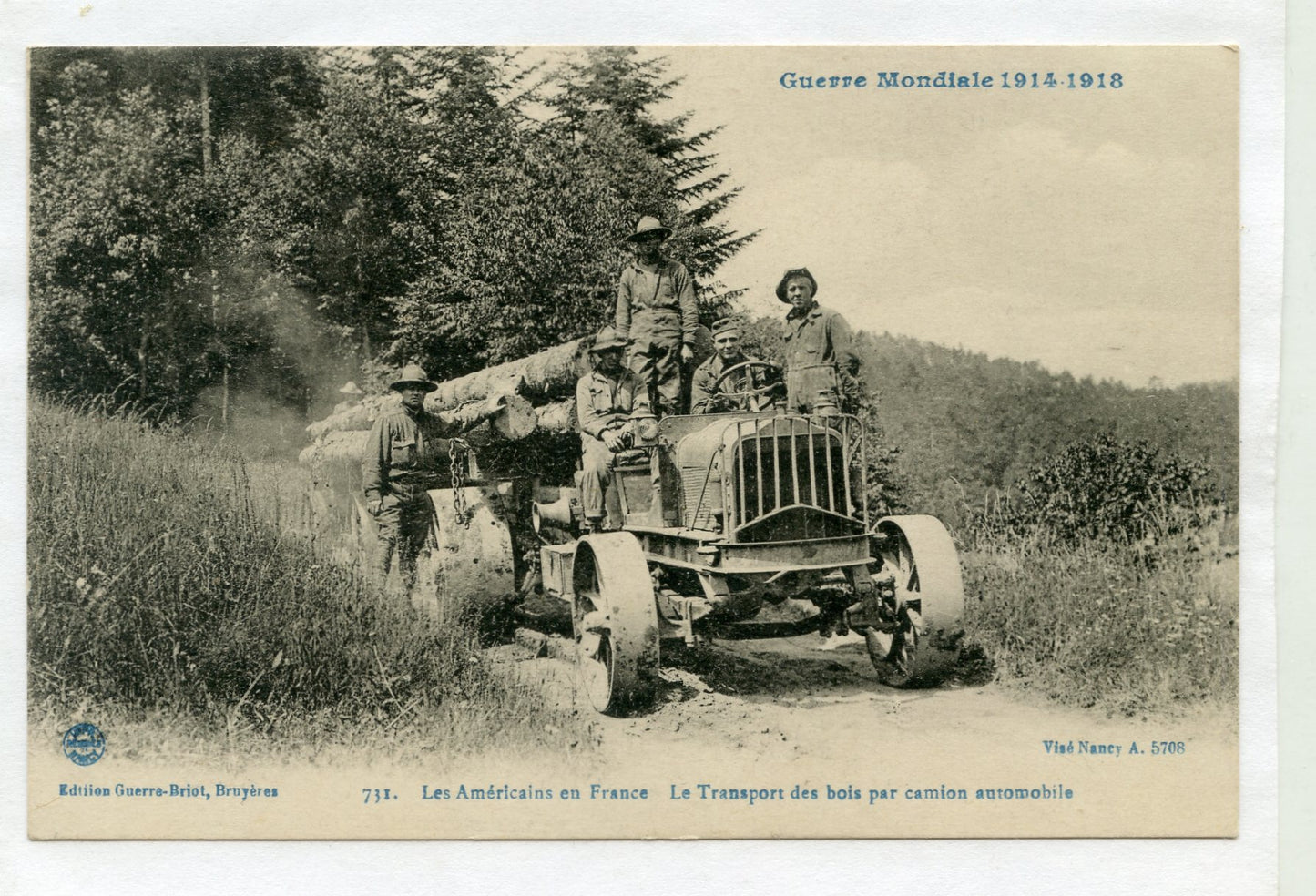 carte postale transport de bois par les américains Vosges 1914-1918