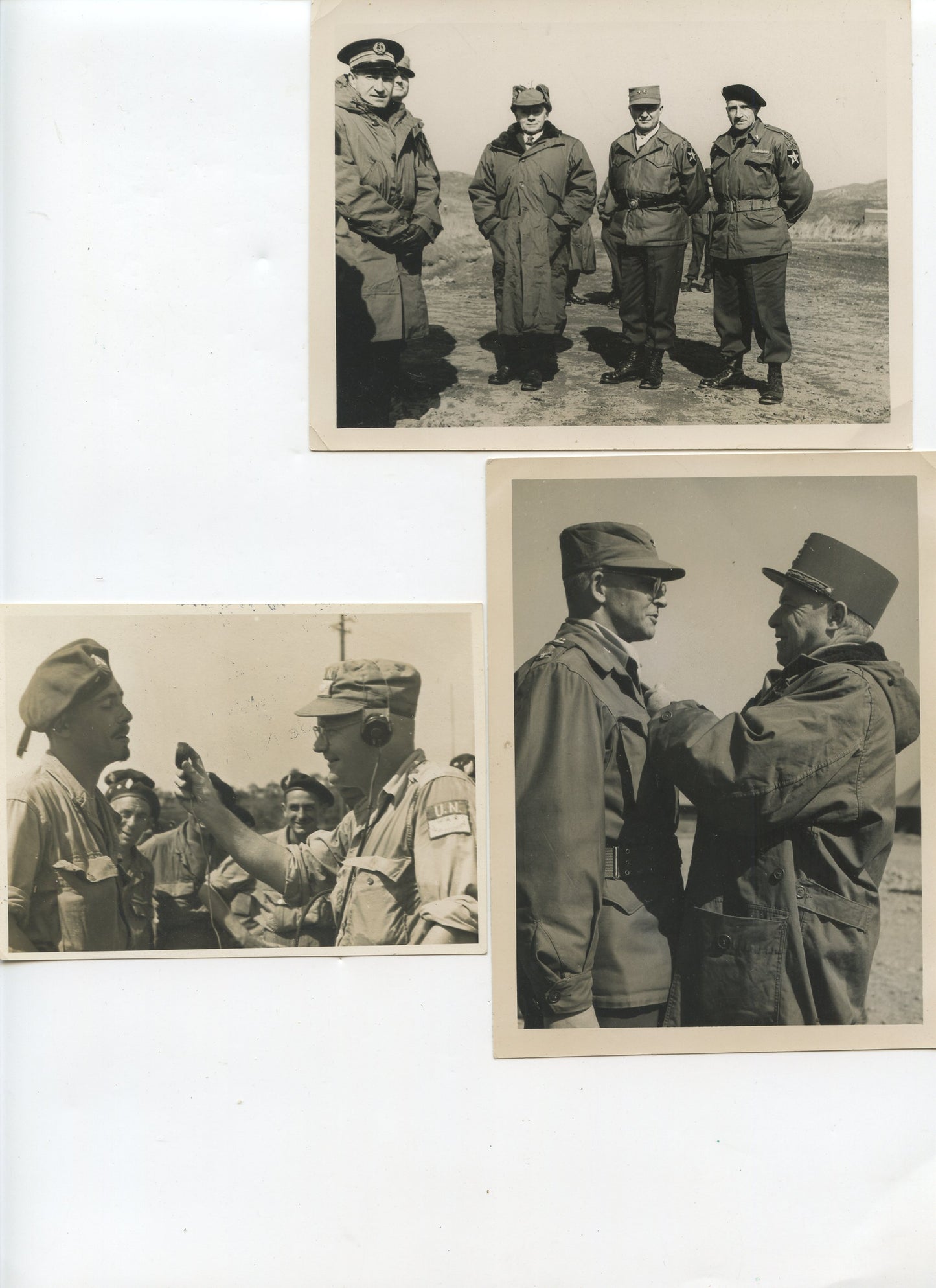 3 photos bataillon français en Corée dont une avec le maréchal Juin 1950-53