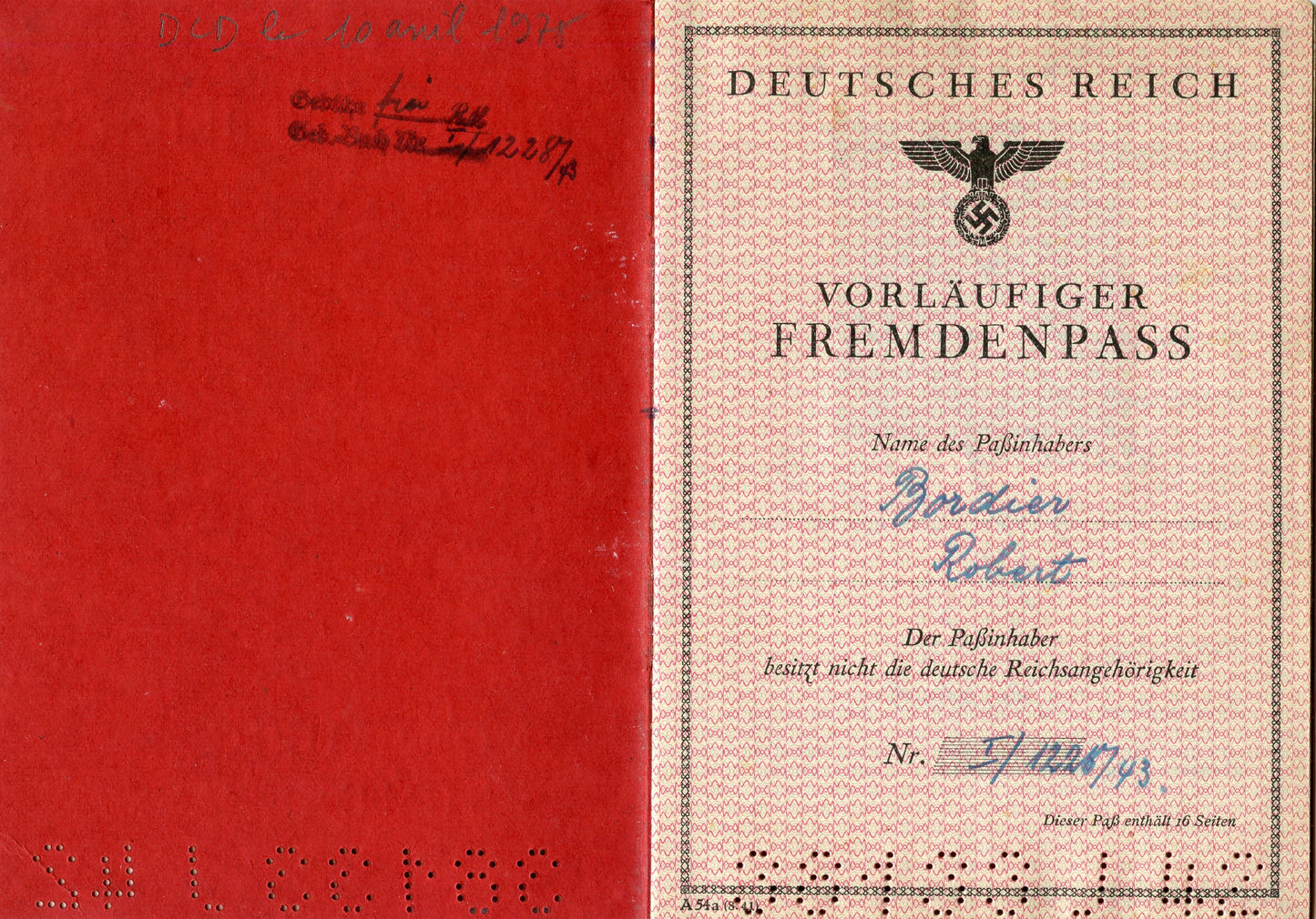 livret de travail III°Reich pour un ouvrier Français 1944