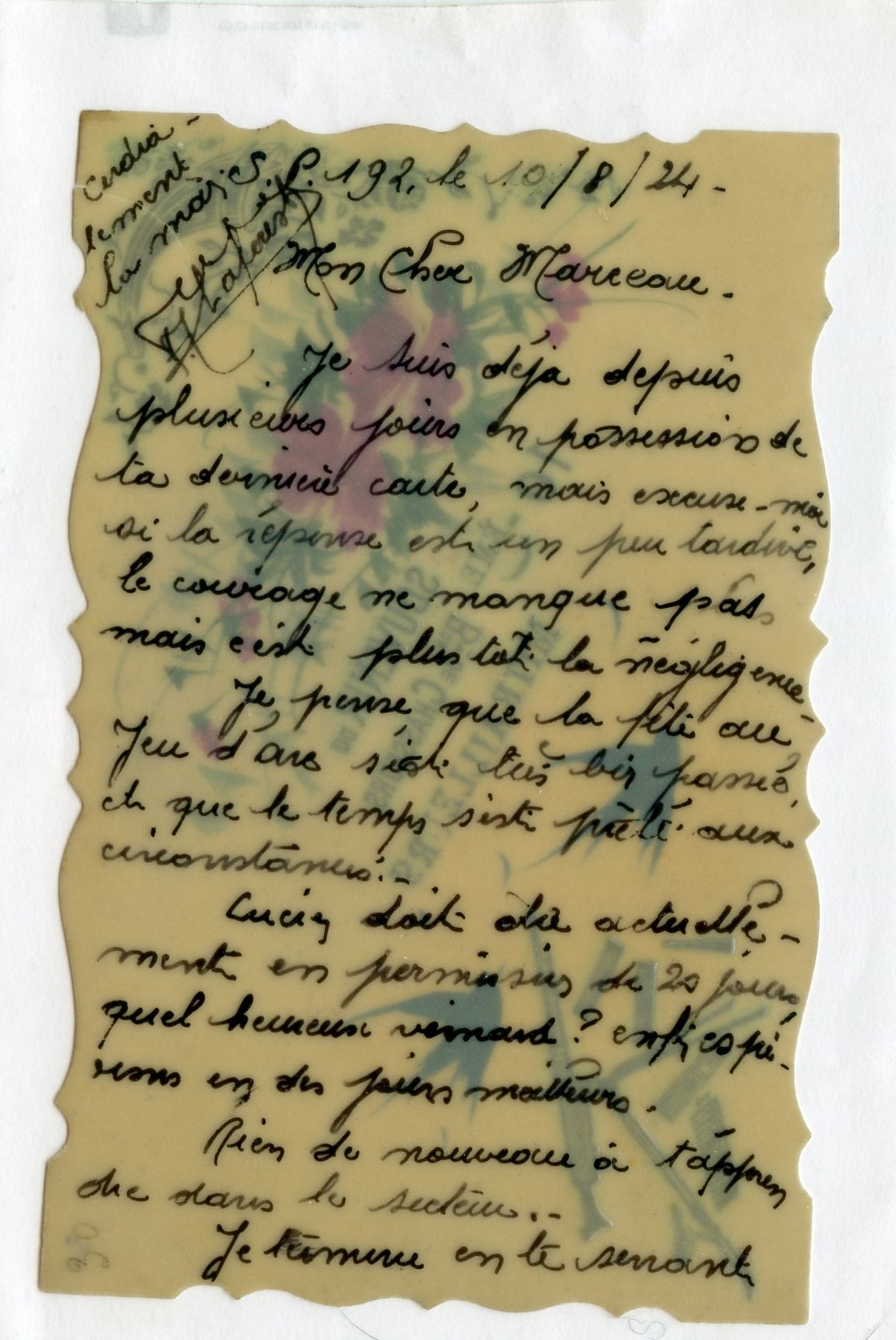 carte postale en celluloïd 10° bataillon de chasseurs mitrailleurs 1924