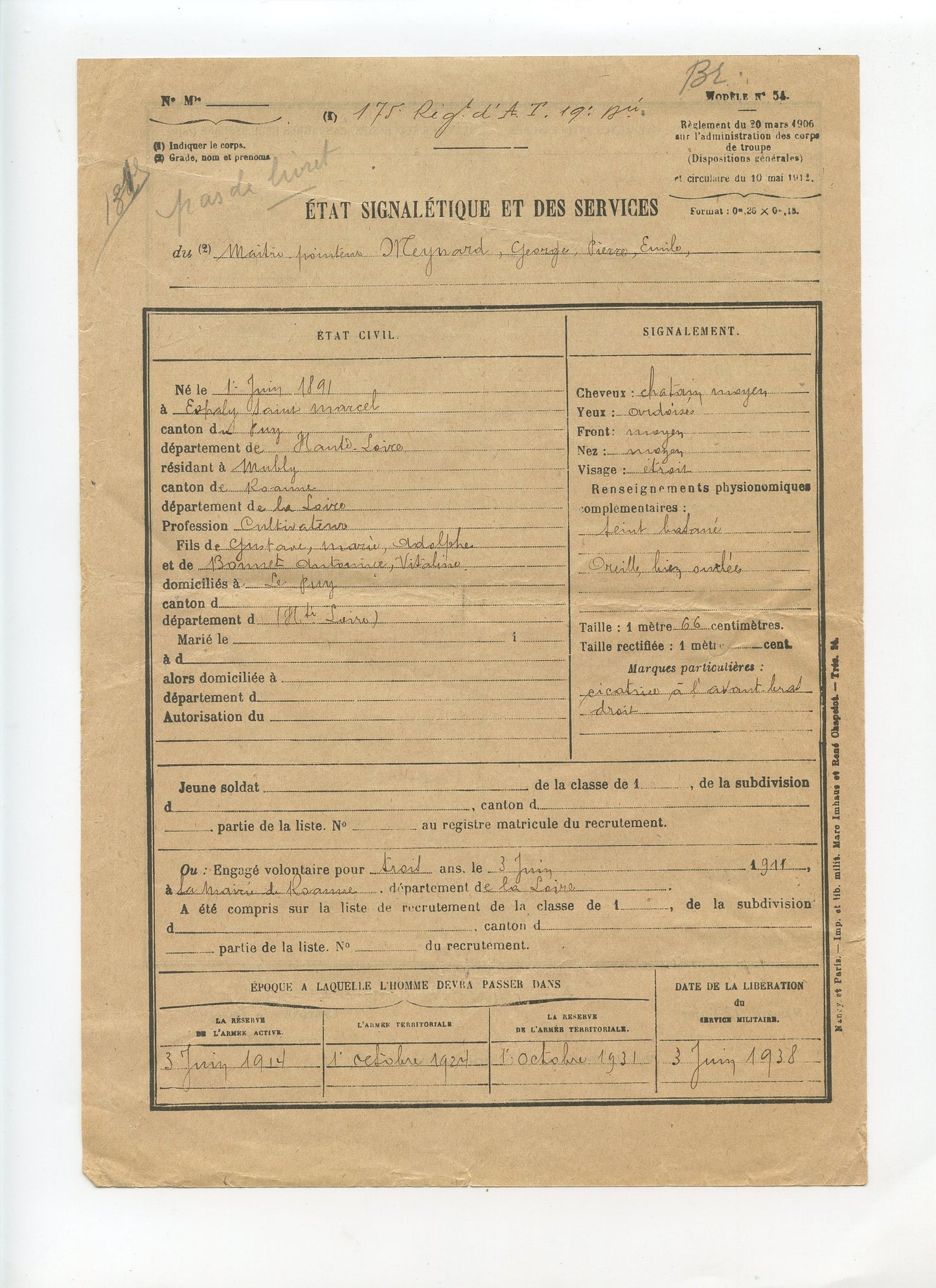 Etats de services artilleur du 175°RA, artillerie de tranchées 1914-18