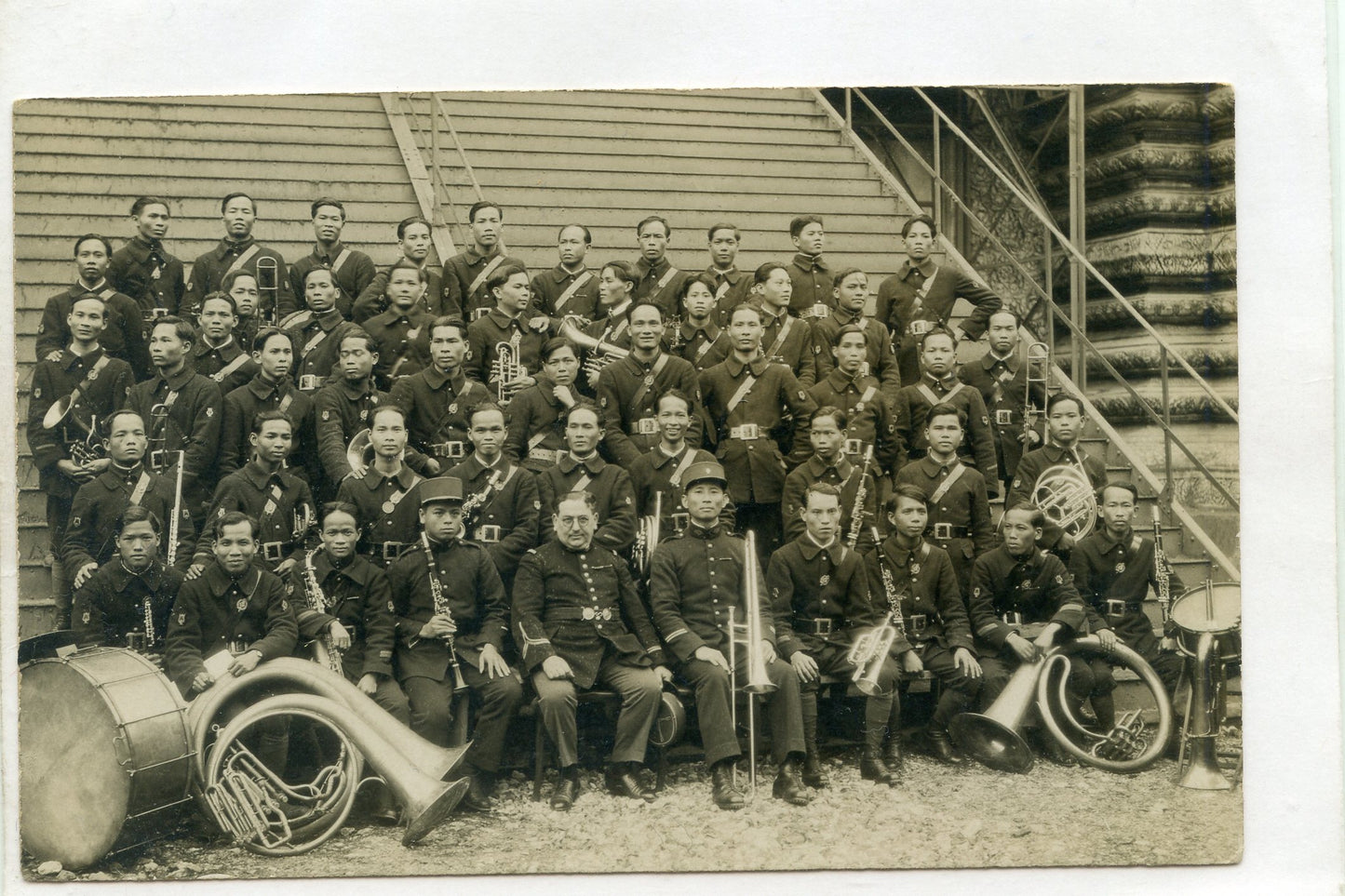 carte photo musique de soldats indochinois années 1939-40, coloniale