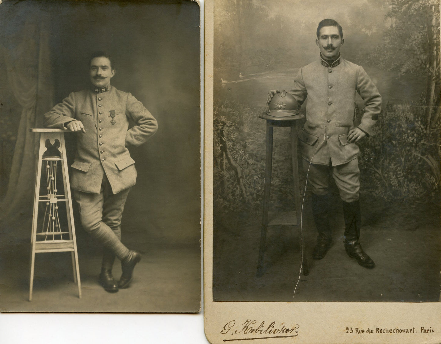 2 photos nominatives d'un artilleur du 59°RA, croix de guerre, DCD en 1923