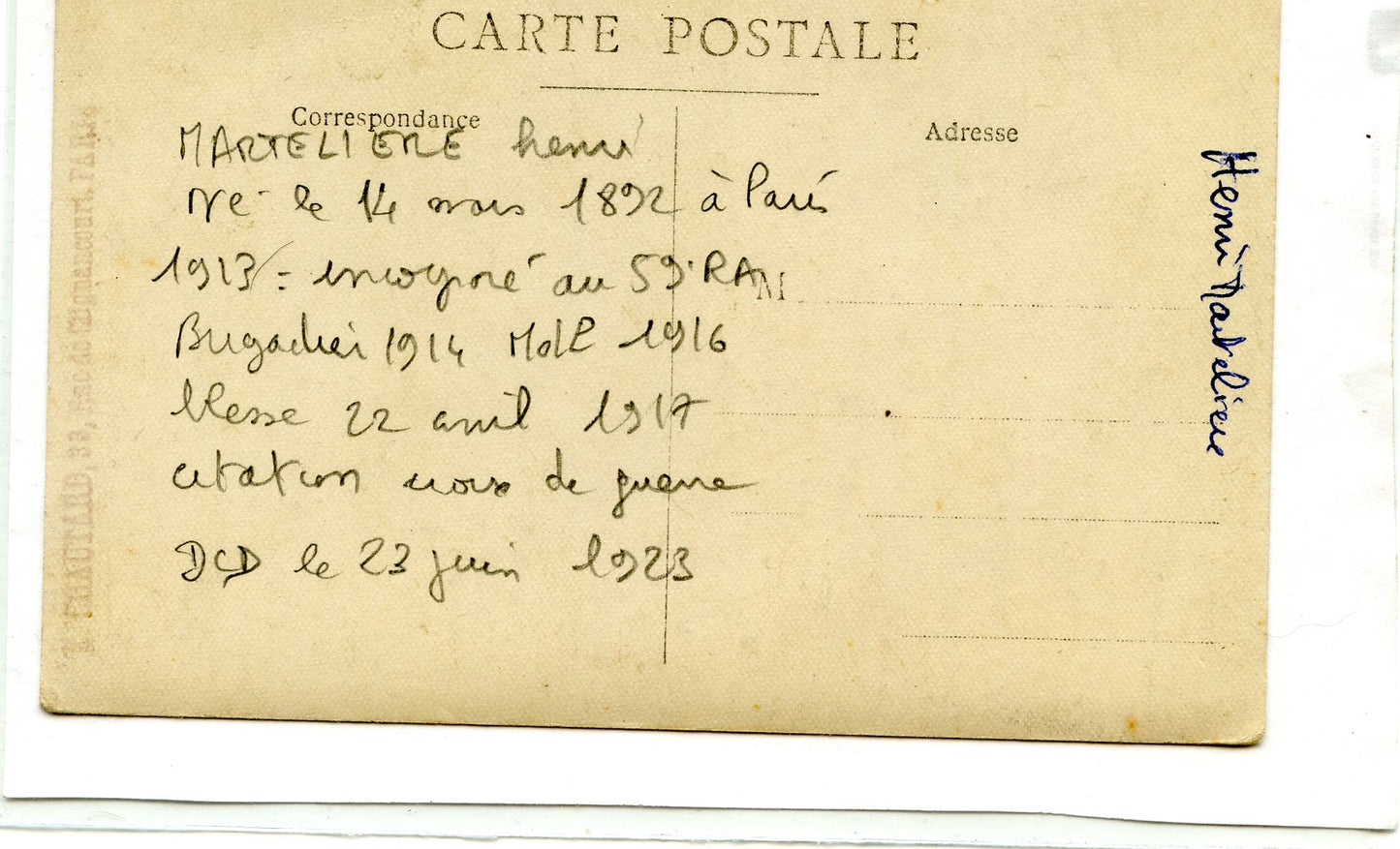 2 photos nominatives d'un artilleur du 59°RA, croix de guerre, DCD en 1923