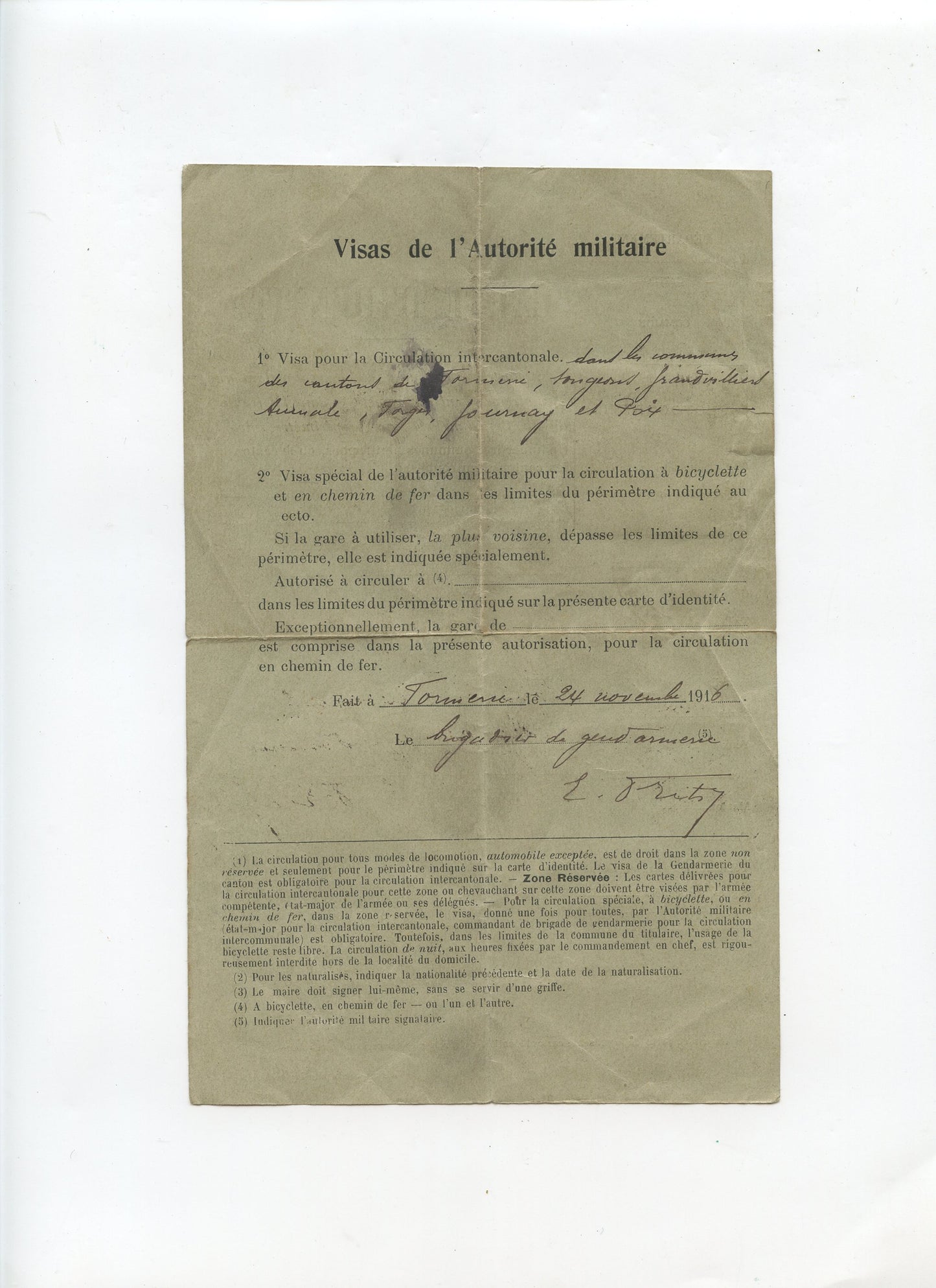 carte d'identité de l'Oise 1914-1918 pour un homme né en 1897 1916