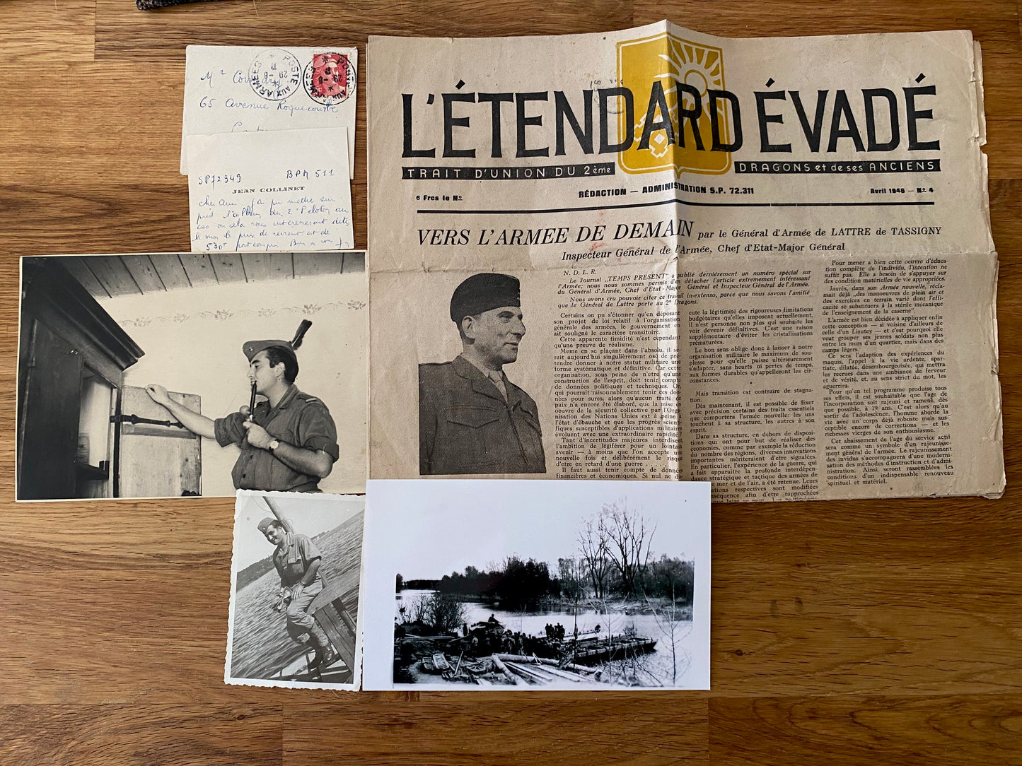 lot de papiers journaux et photos du 2° régiment de dragons 1945-46