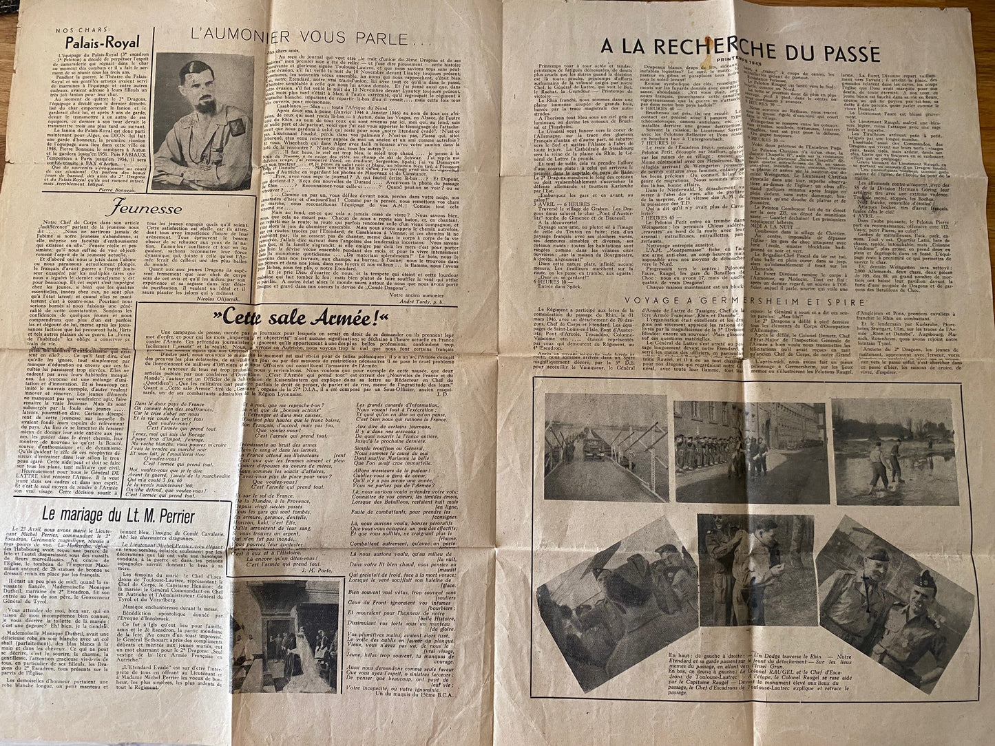 lot de papiers journaux et photos du 2° régiment de dragons 1945-46