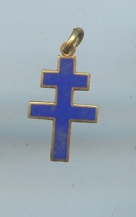 pendentif croix de lorraine émaillée bleue