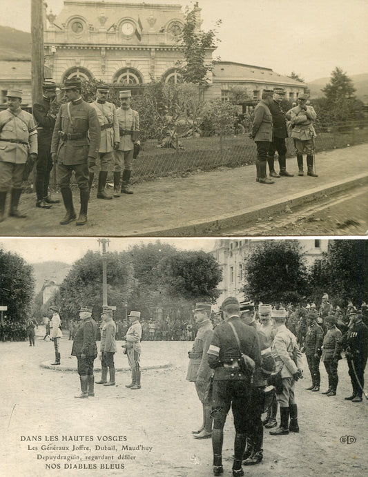 carte photo et carte postale vite des généraux Joffre, Dubail et Maud'huy Vosges Gérardmer 1915