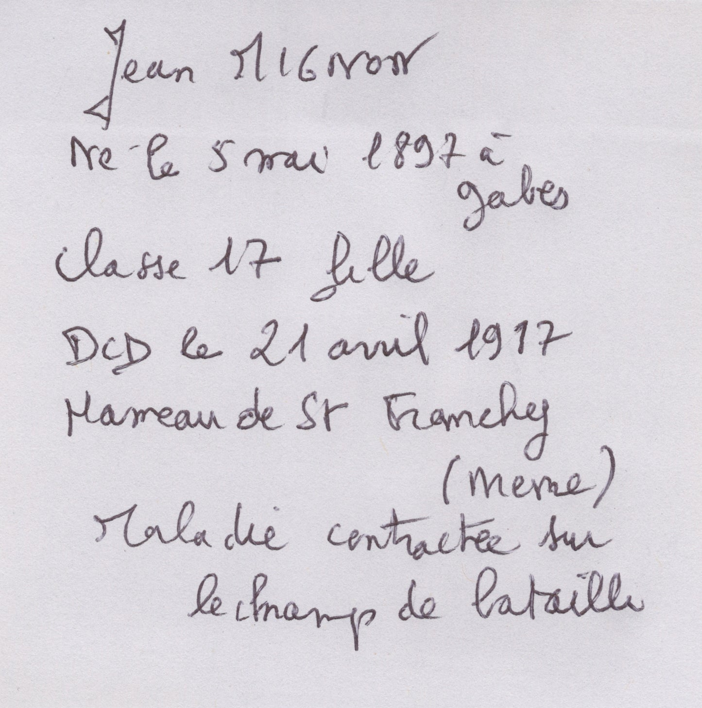 carte avis de décès artilleur du 27°RA, engagé volontaire, mort en avril 1917