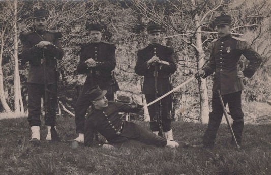 carte photo de soldats allemands déguisés en soldats français Alsace 1912