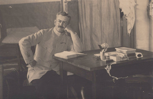 carte photo d'un chef de bataillon du 28°RI (Evreux) prisonnier en Allemagne 14-18