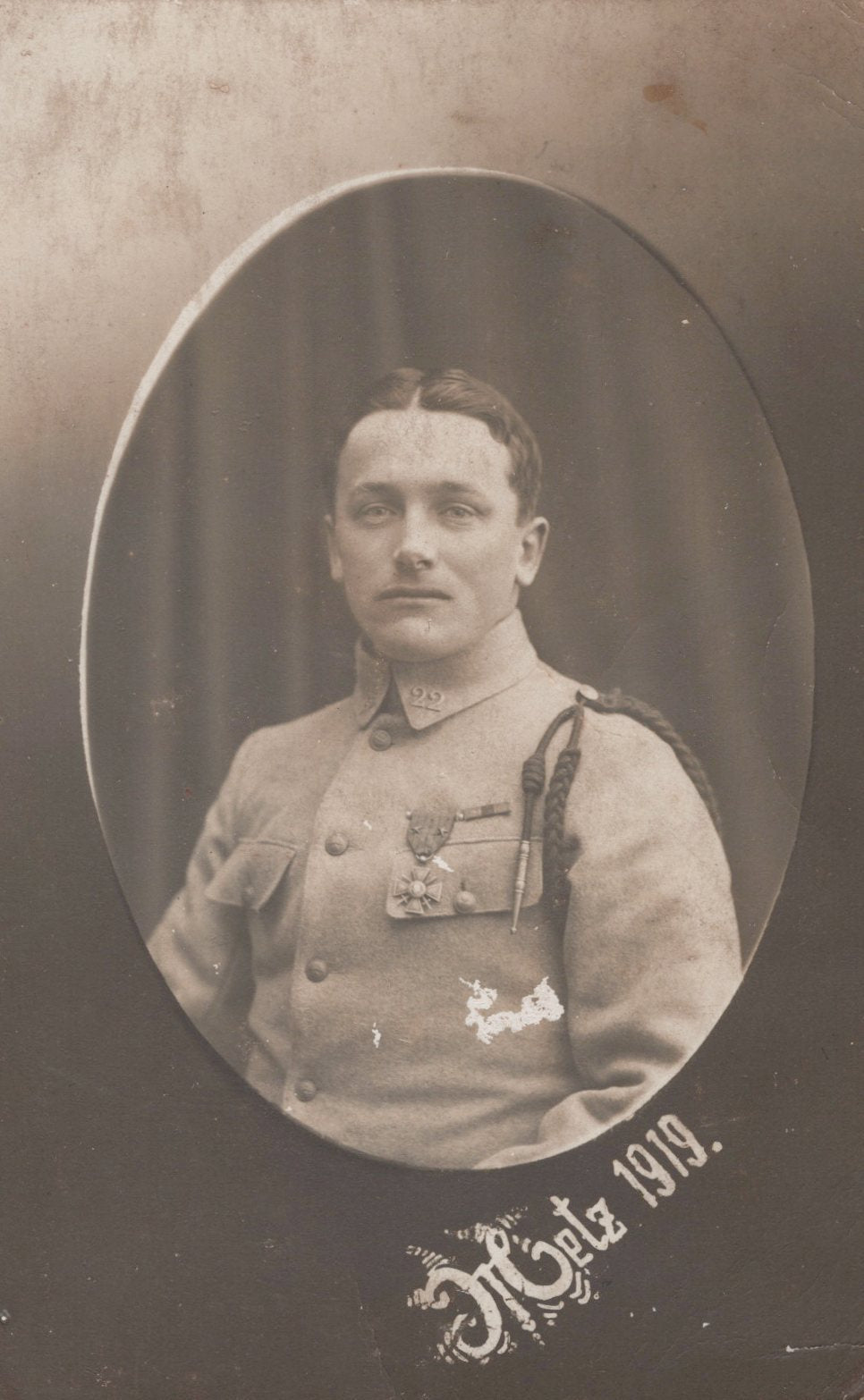 carte photo poilu du 22°RI Bourgoin croix de guerre 2 citations Metz 1919