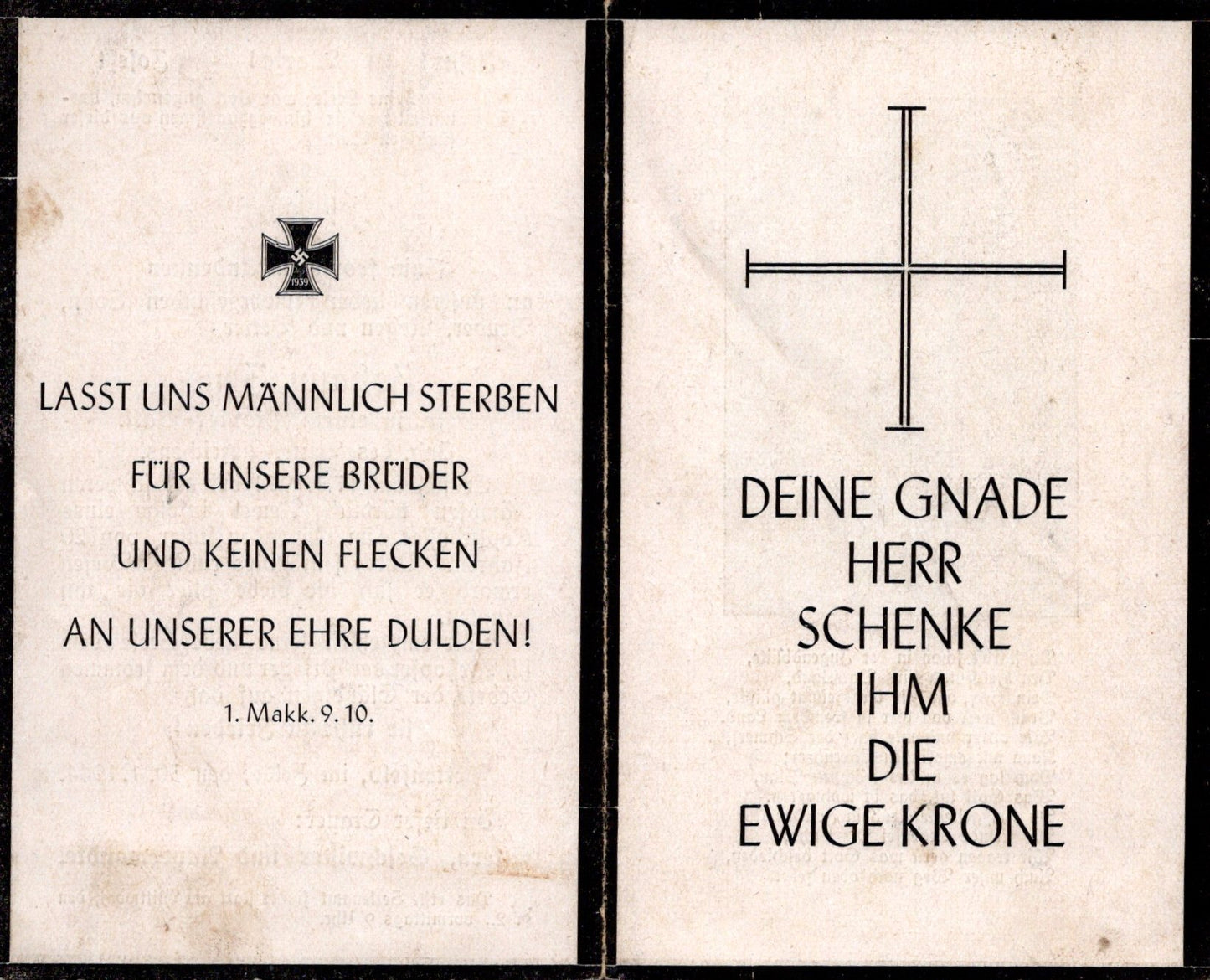 carte avis de décès soldat allemand pionnier originaire de Bettenfeld tombé en 1944 Memel