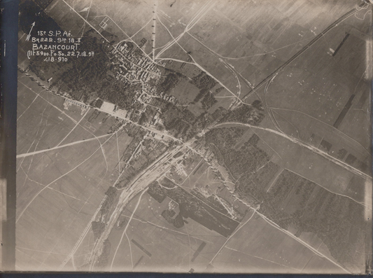 photo aérienne Bazancourt (Marne) 22 juillet 1918