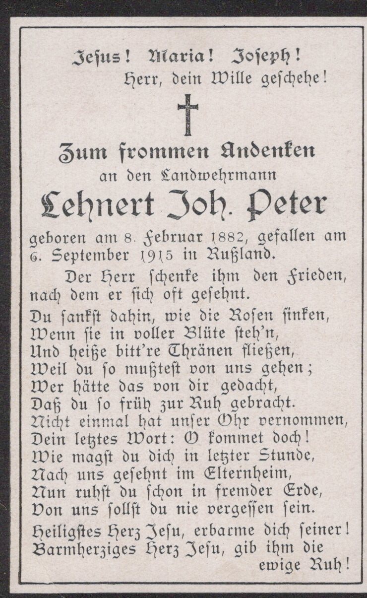 carte avis de décès soldat allemand réserviste tué en Russie en 1915