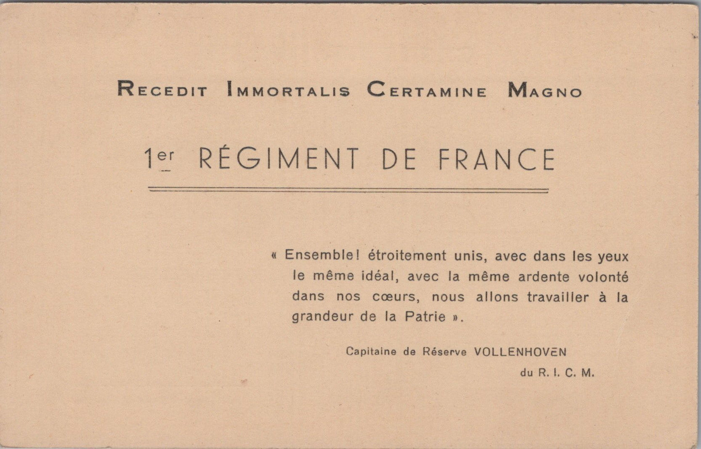 carte postale du 1° régiment de France, Vichy Etat Français