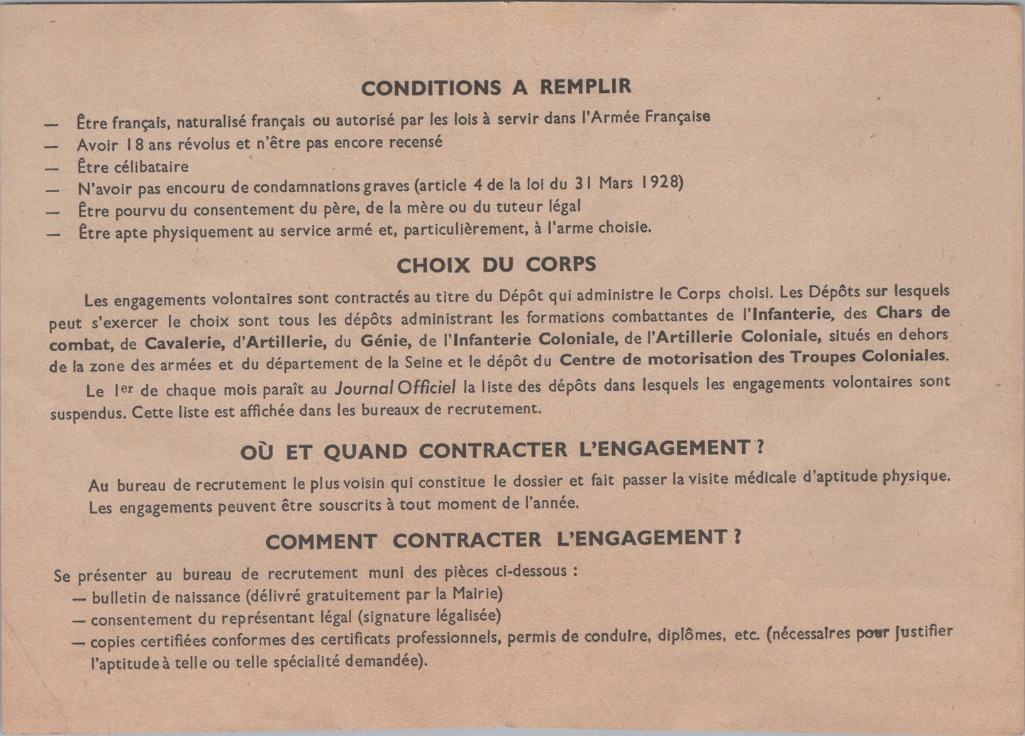 tract d'engagement pour la durée de la guerre 1939-45