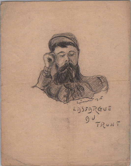 beau dessin d'un poilu fait au front en 1916