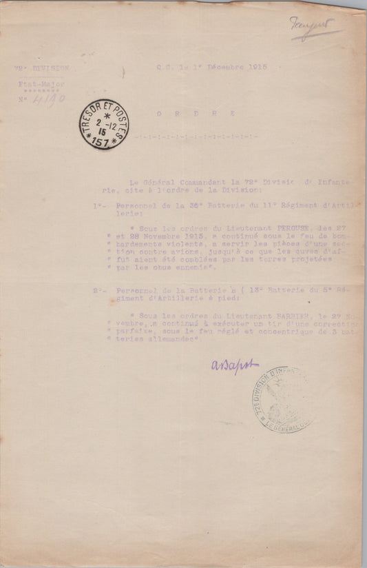 citations collectives 11° et 5° RA, 72° division, Verdun 1915, bois des Caures
