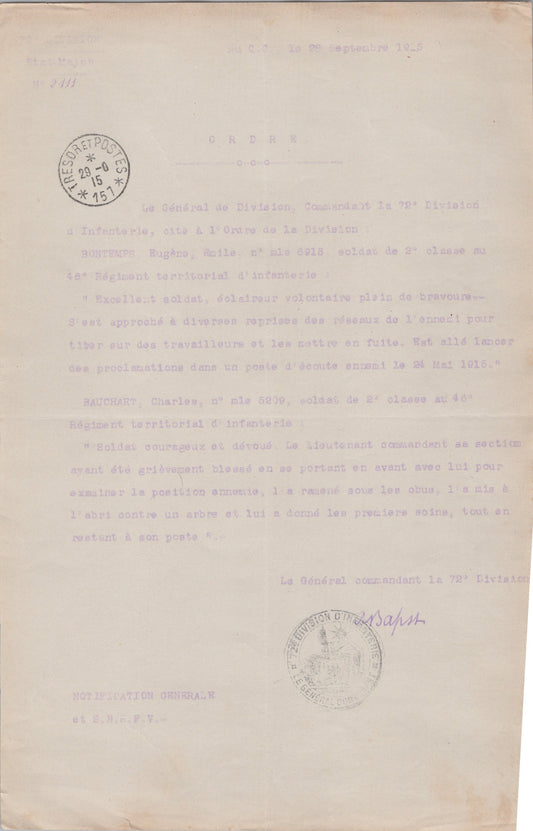 citations de soldats du 46°RIT , 72° division, Verdun 1915, bois des Caures