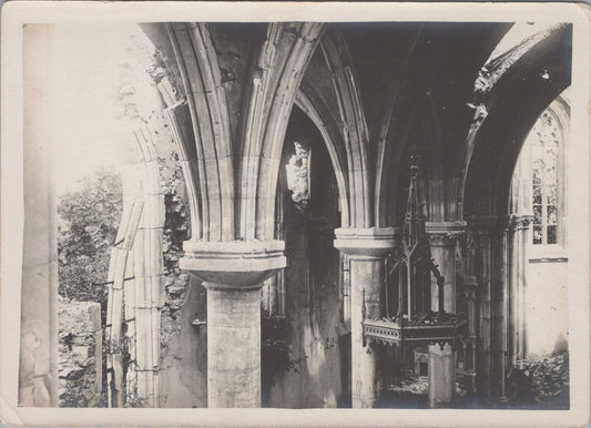 7 grandes photos d'une église française et un village détruits 14-18 18x13 cm