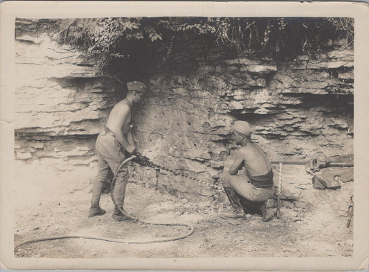 grande photo soldats Français du génie avec perforateur  14-18 18x13 cm
