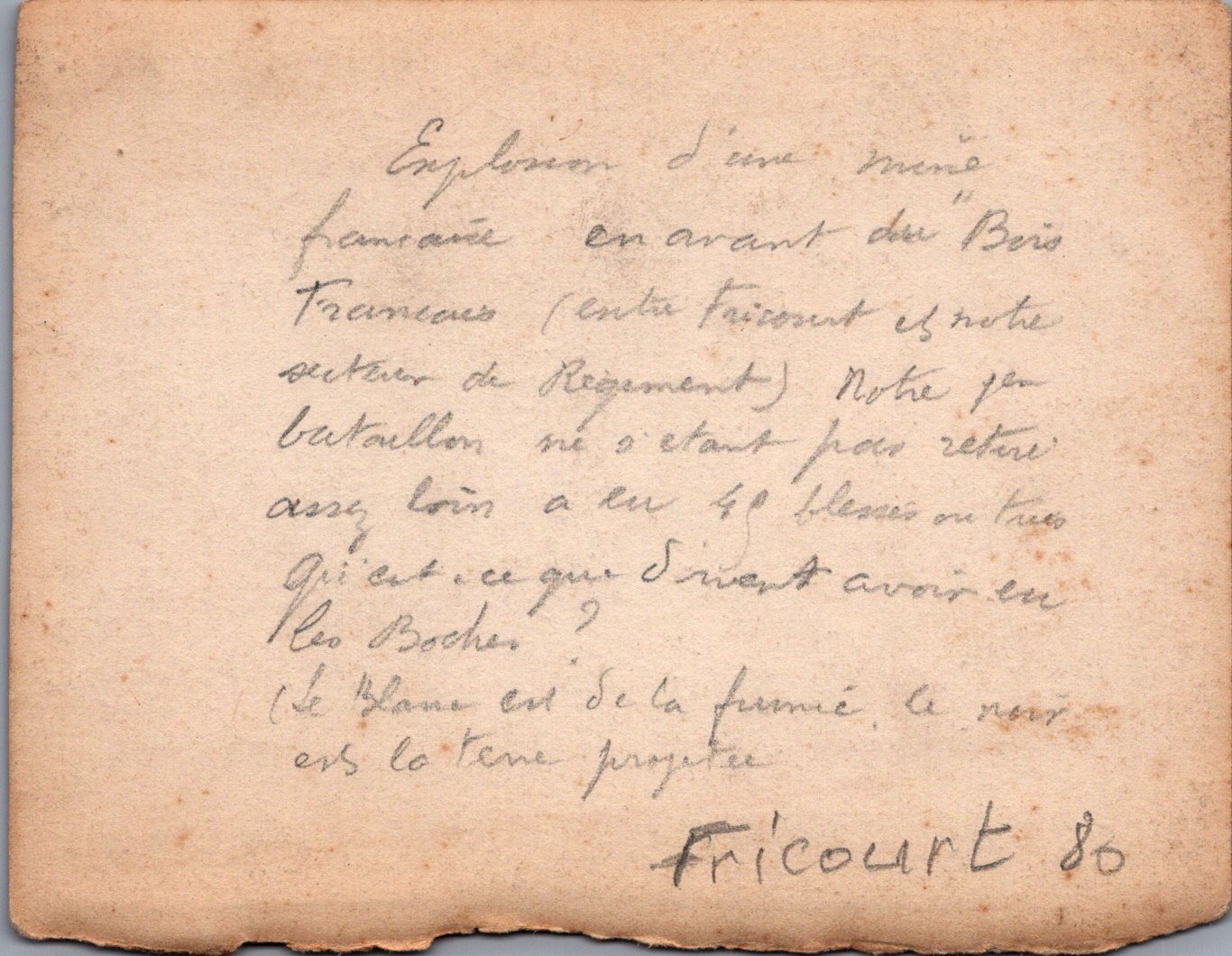 photo d'une explosion de mine secteur de Fricourt dans la Somme 1914-1918 11,5 x 8,5 cm