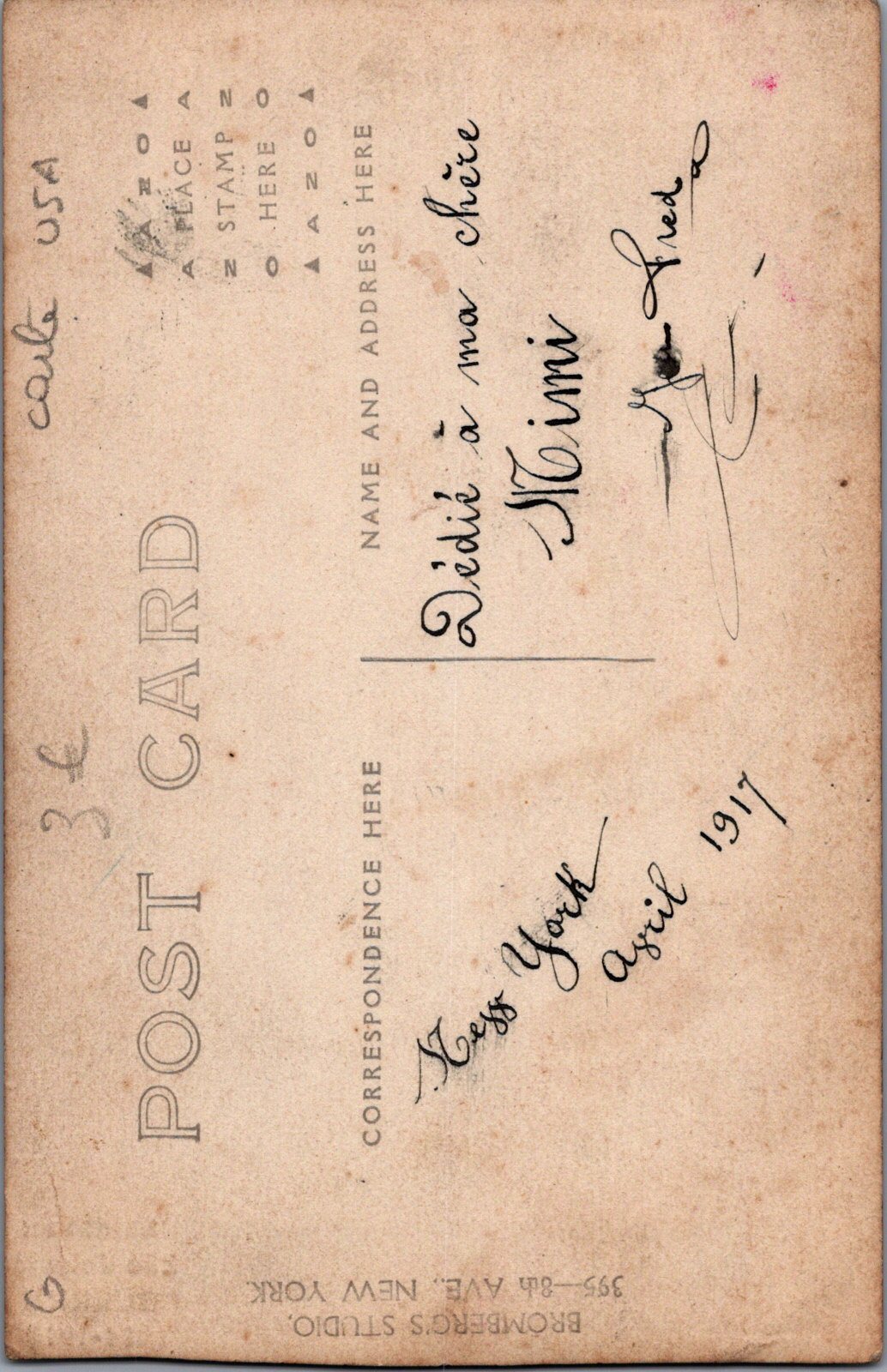 carte photo marsouin du 22°colonial New York 1914-1918