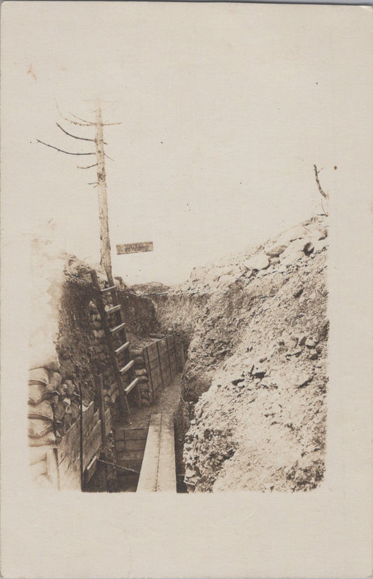 carte photo tranchée allemande 1914-1918, avec panneau