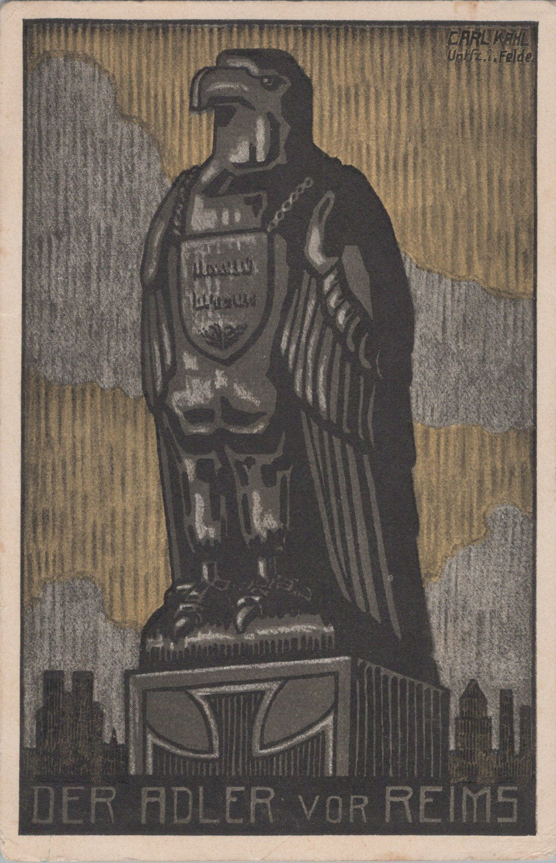 carte postale et carte photo aigle de collecte de fonds (clous) vers Reims 1916