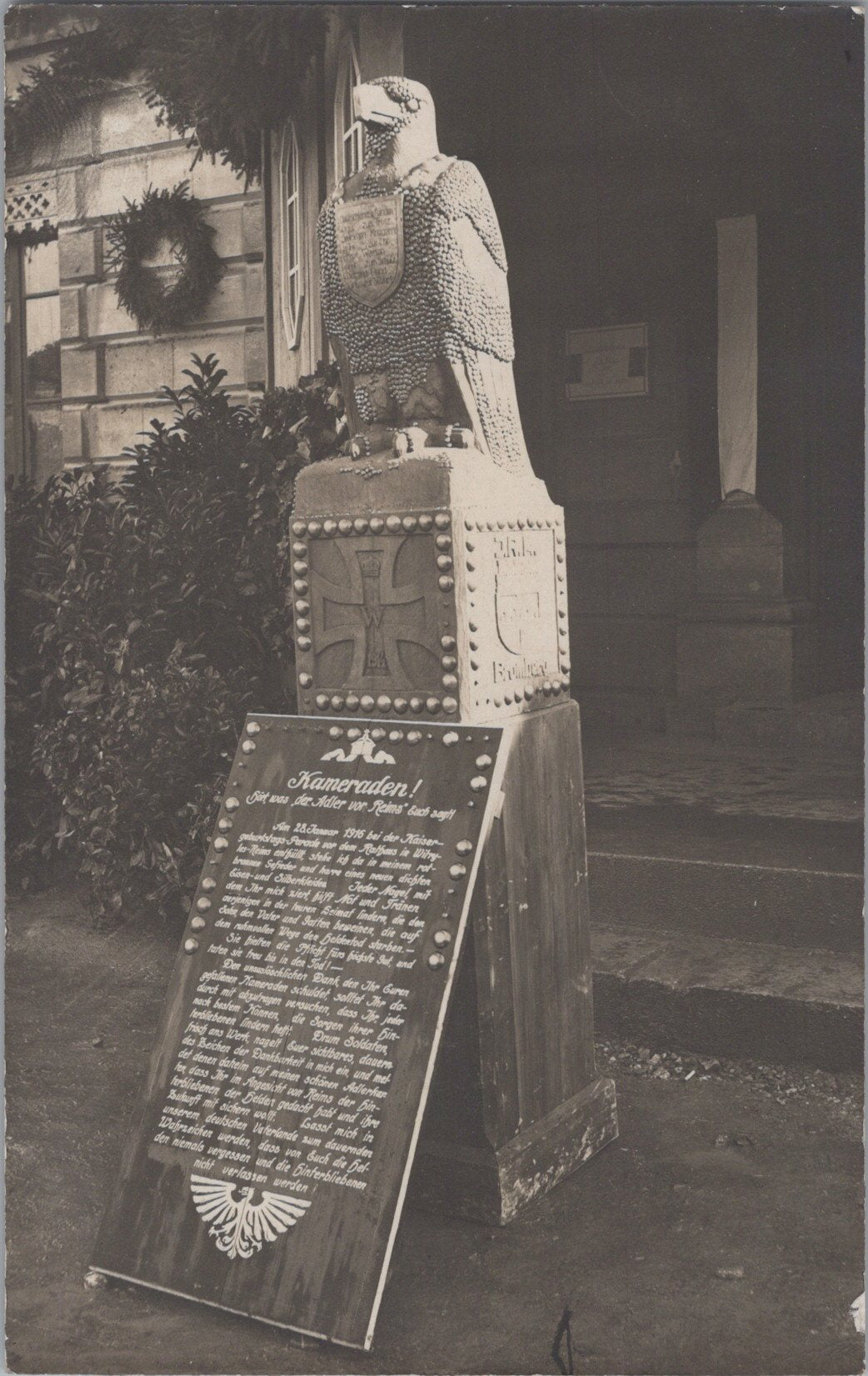 carte postale et carte photo aigle de collecte de fonds (clous) vers Reims 1916