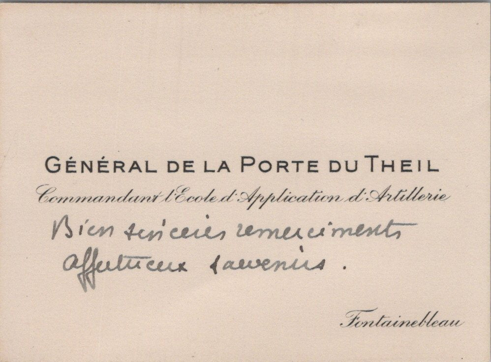 carte de visite avec texte du général de la porte du Theil