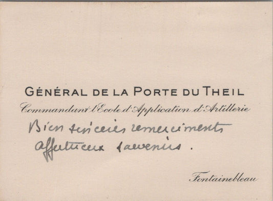 carte de visite avec texte du général de la porte du Theil