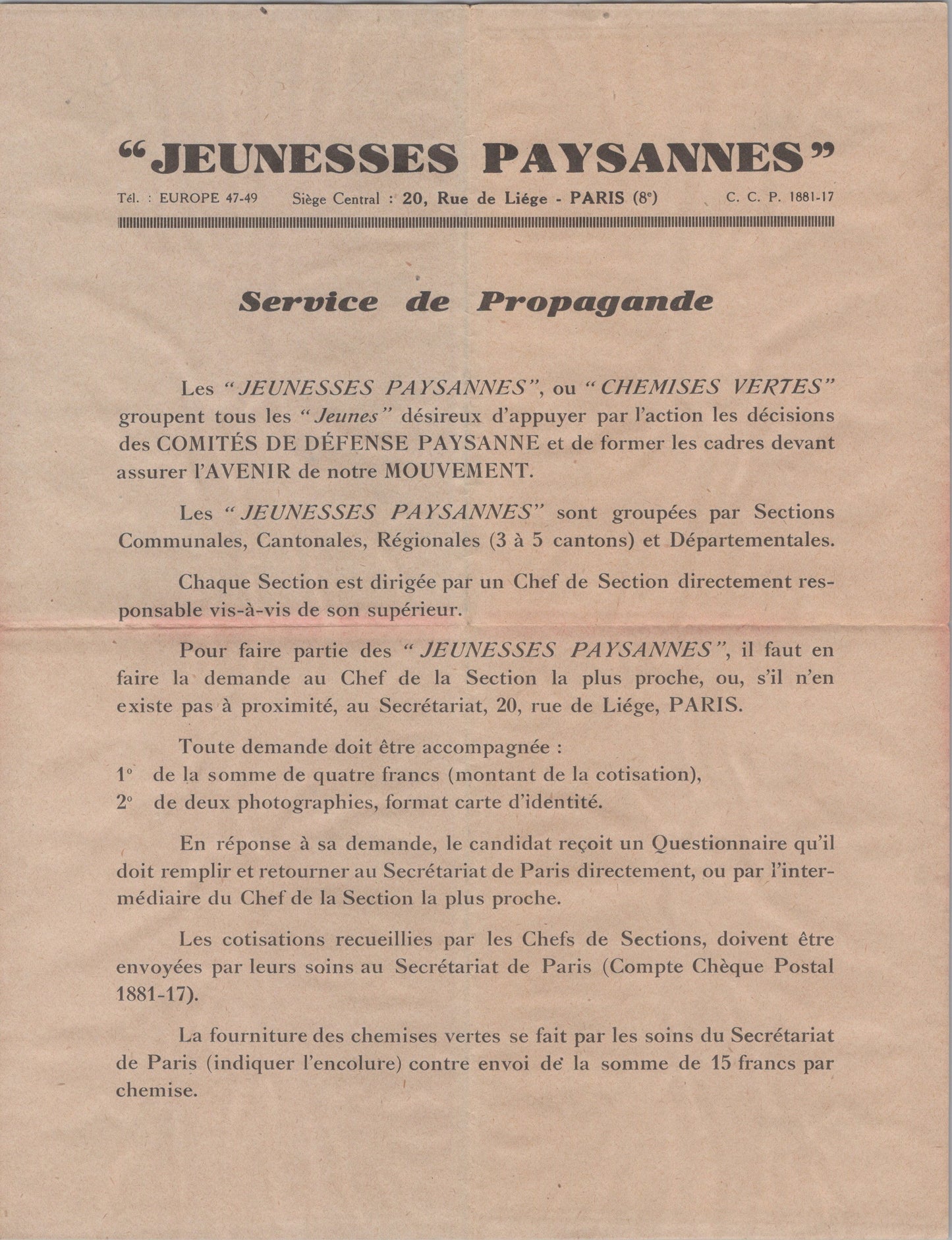 lot de courriers des jeunesses paysannes Etat Français