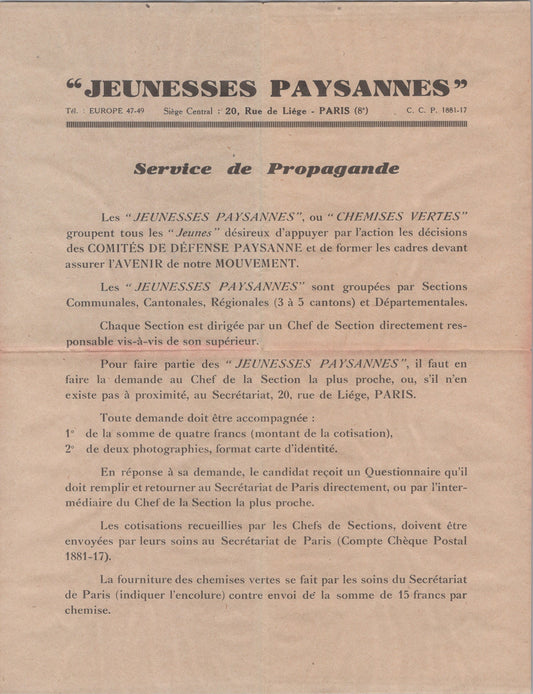 lot de courriers des jeunesses paysannes Etat Français