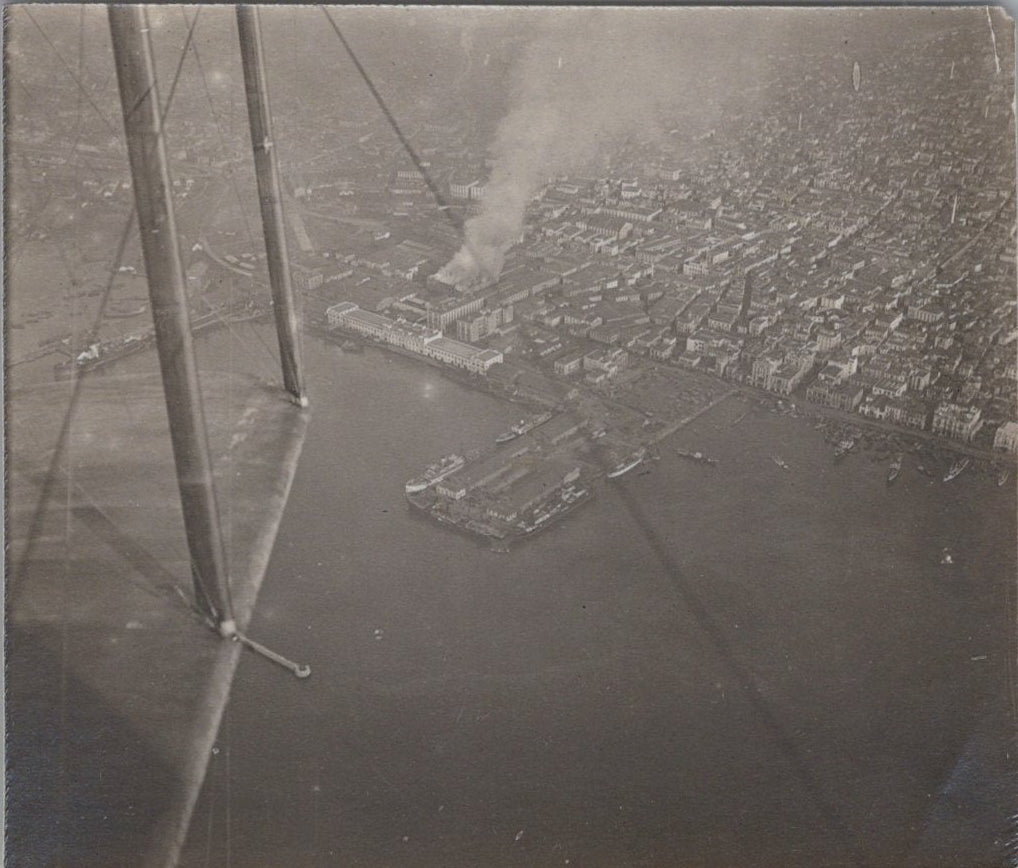 3 photos vue aérienne bombardement par zeppelin de Salonique 1914-1918