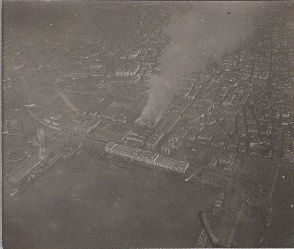 3 photos vue aérienne bombardement par zeppelin de Salonique 1914-1918