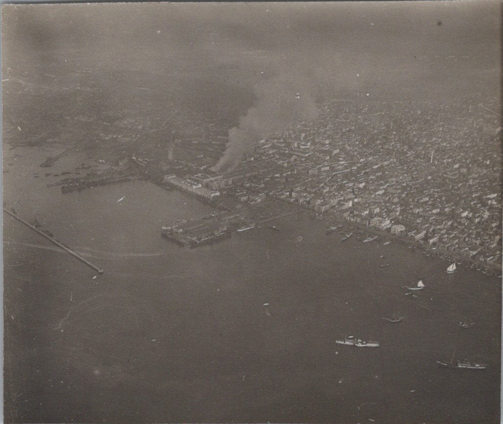 3 photos vue aérienne bombardement par zeppelin de Salonique 1914-1918