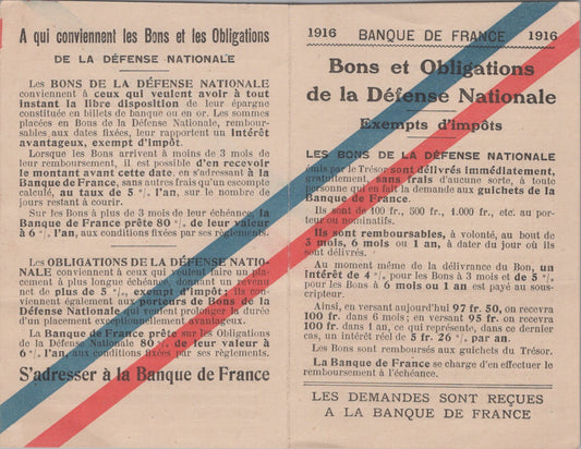 carte sur les bons et obligations de la Defense Nationale 1916