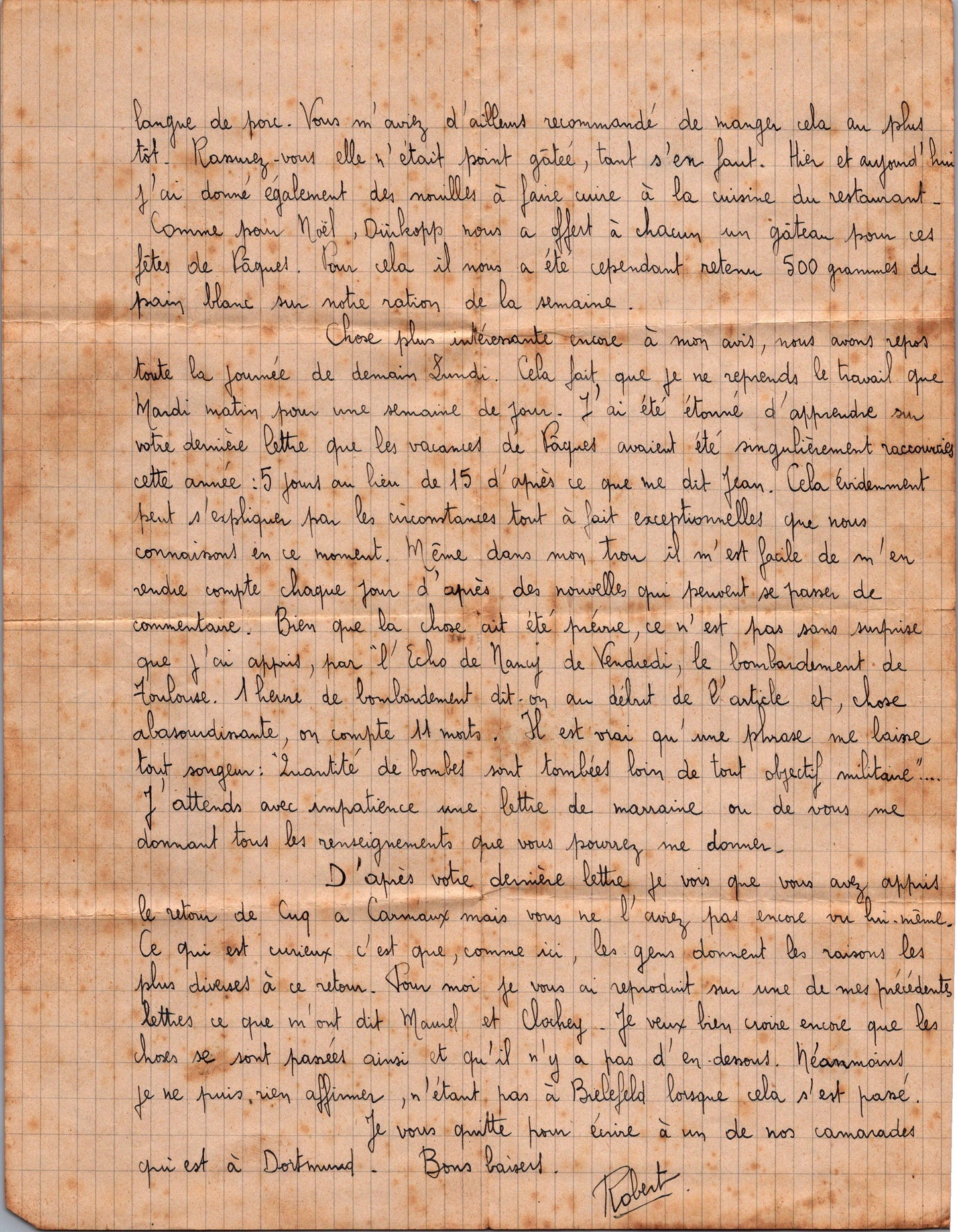 ensemble de courriers et documents pour un requis du STO de Toulouse 1939-45