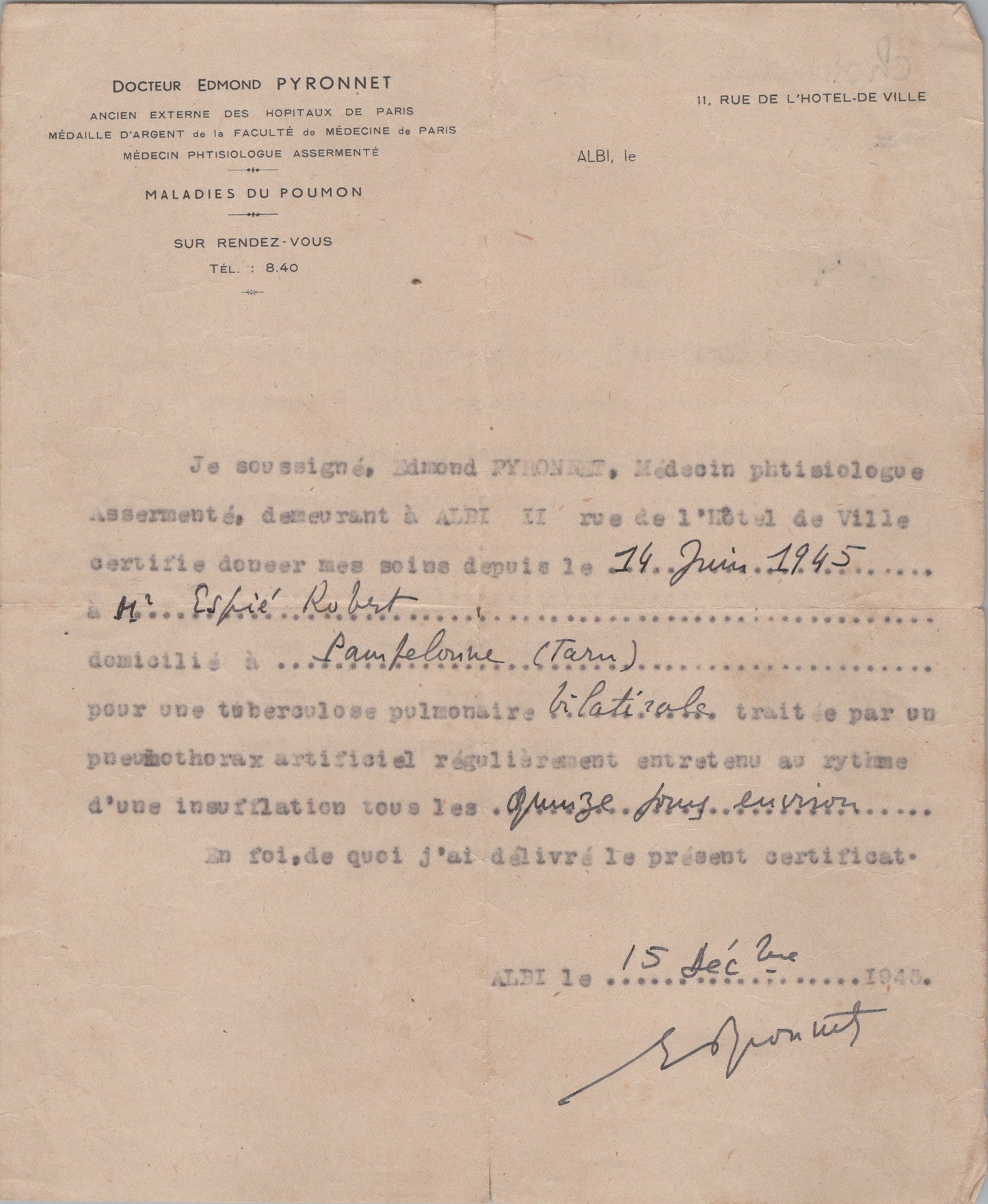 ensemble de courriers et documents pour un requis du STO de Toulouse 1939-45