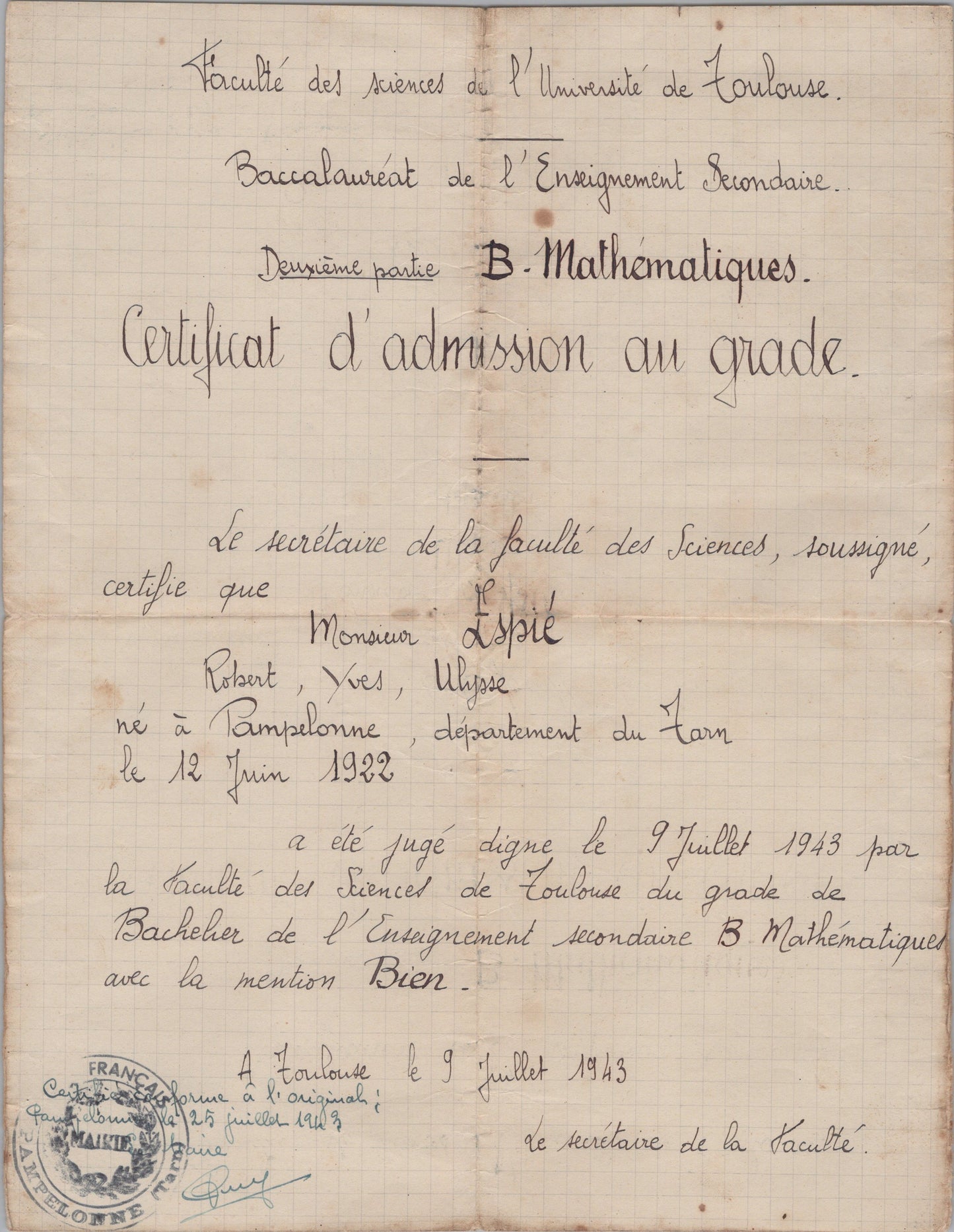 ensemble de courriers et documents pour un requis du STO de Toulouse 1939-45