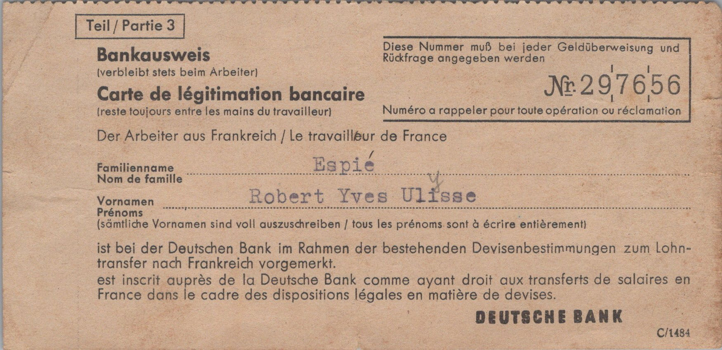 ensemble de courriers et documents pour un requis du STO de Toulouse 1939-45